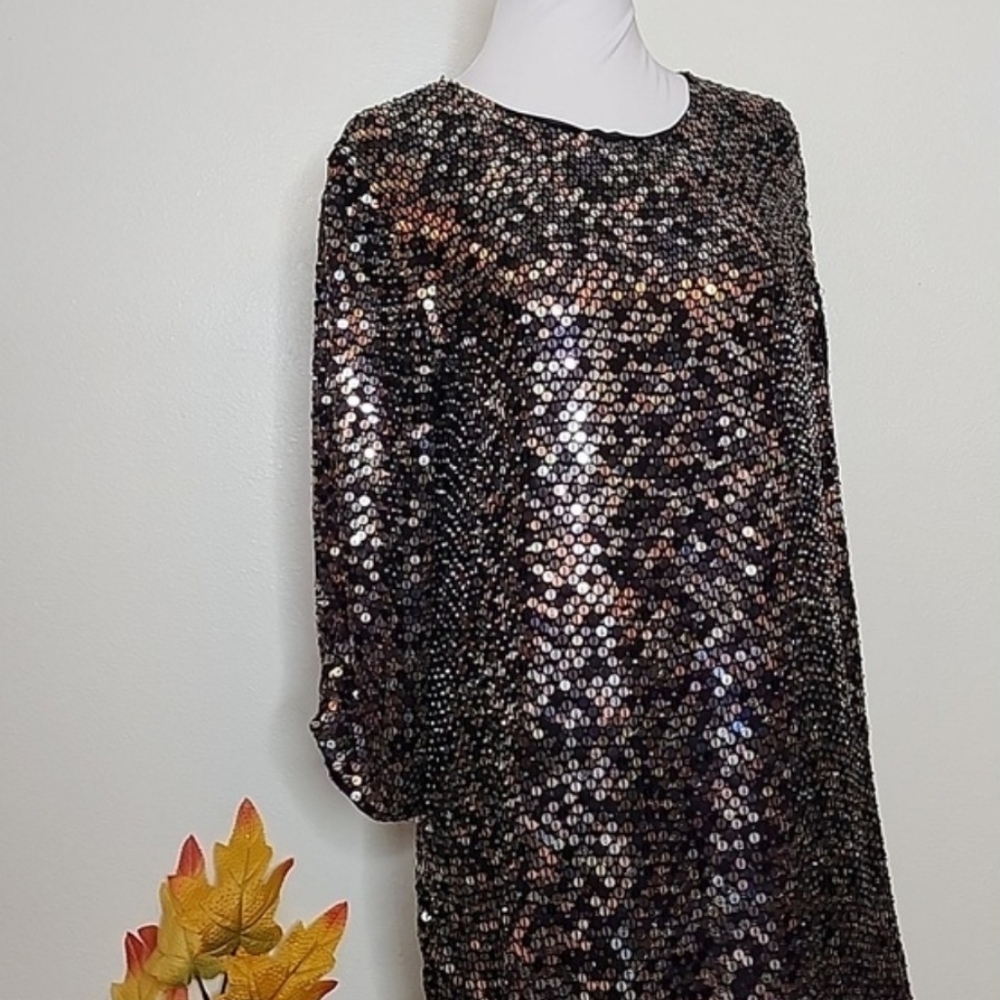 Parker NY Sequin Black Copper Dress Silk Evening Special Occasion - Picture 12 of 16
